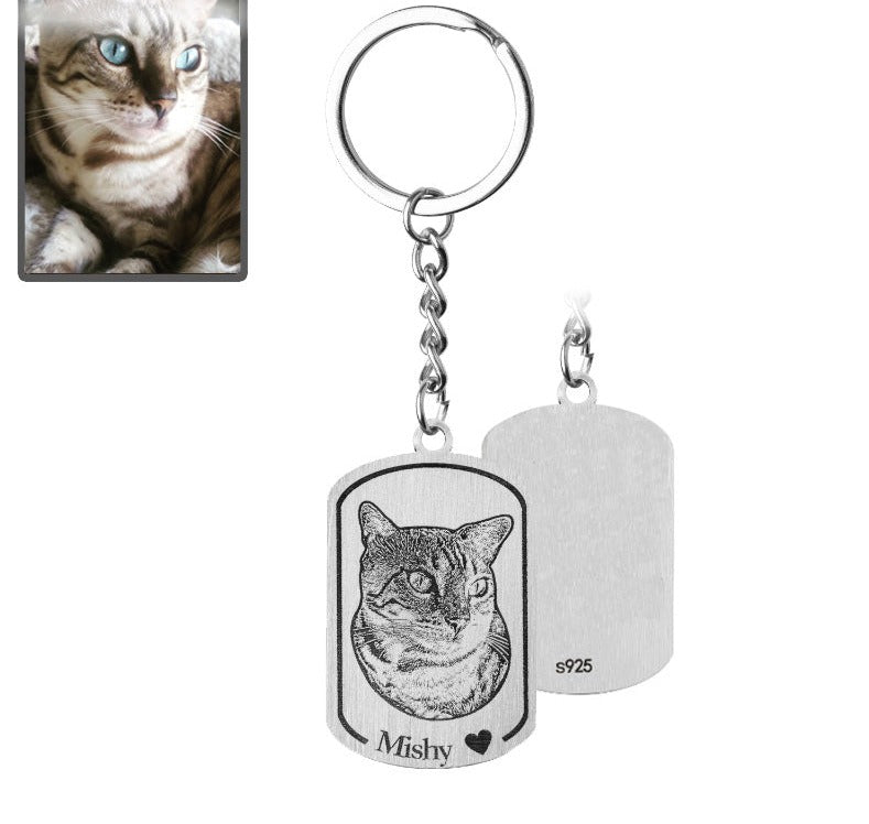 Silhuett katt medaljong nyckelring