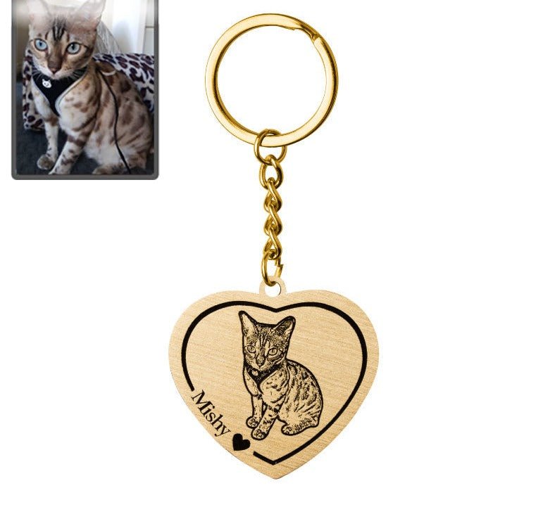 Silhouette cat heart keyring