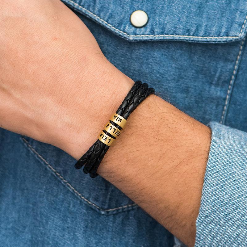 Bracelet Homme en Cuir Noir – Personnalisable avec Finitions en Argent ou Or